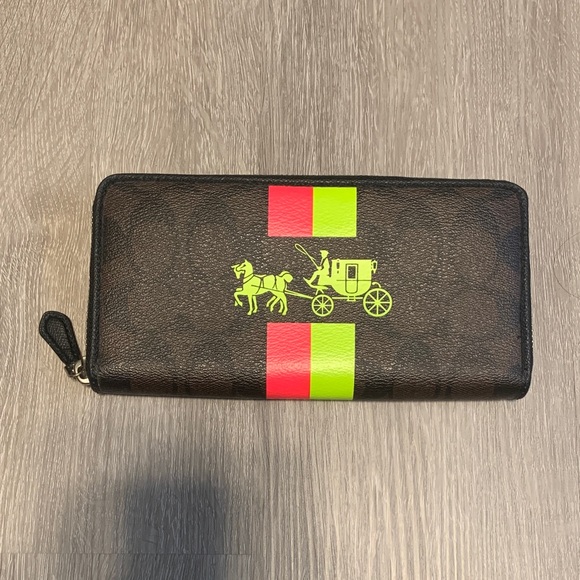 Coach Handbags - Limited Edition Coach Brown Wallet with Neon Accents